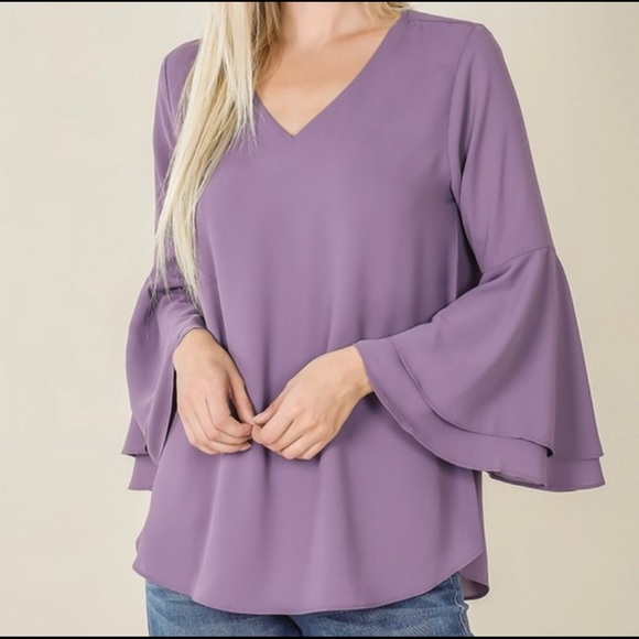 💼 Lavender Relaxed Flounced Sleeve Blouse - Picture 8 of 8